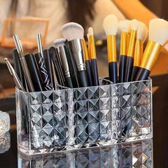 Acrylic Makeup Brush Holder 3 Compartments Cosmetic Storage