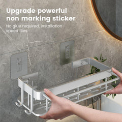 2pcs Wall Mounted Bathroom Storage Rack with Towel Bar