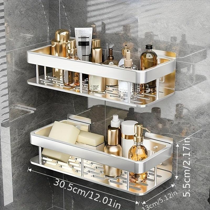 2pcs Wall Mounted Bathroom Storage Rack with Towel Bar