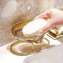 Vertical Oval Soap Tray Rack with Self Drain Spout for Bathroom and Kitchen