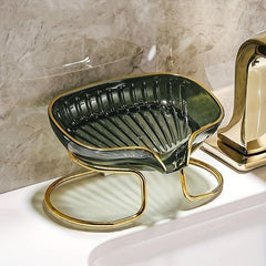 Vertical Oval Soap Tray Rack with Self Drain Spout for Bathroom and Kitchen