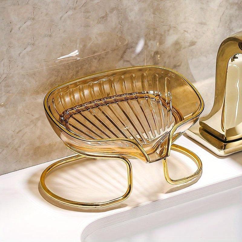 Vertical Oval Soap Tray Rack with Self Drain Spout for Bathroom and Kitchen