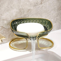 Vertical Oval Soap Tray Rack with Self Drain Spout for Bathroom and Kitchen