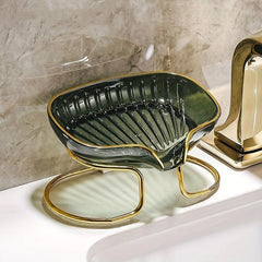 Vertical Oval Soap Tray Rack with Self Drain Spout for Bathroom and Kitchen