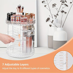 360 Rotating Adjustable Cosmetic Display Case Large Capacity Makeup Organizer