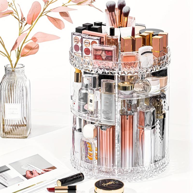 360 Rotating Adjustable Cosmetic Display Case Large Capacity Makeup Organizer
