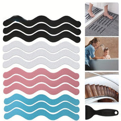 12pcs Wave Shaped Toilet Anti slip Stickers with Scraper