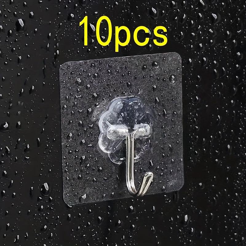 10pcs Stainless Steel Reusable Sticky Hooks Bathroom Kitchen Wall Mount