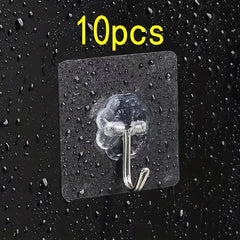 10pcs Stainless Steel Reusable Sticky Hooks Bathroom Kitchen Wall Mount