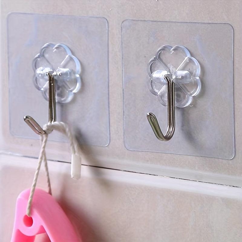 10pcs Stainless Steel Reusable Sticky Hooks Bathroom Kitchen Wall Mount