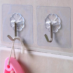 10pcs Stainless Steel Reusable Sticky Hooks Bathroom Kitchen Wall Mount