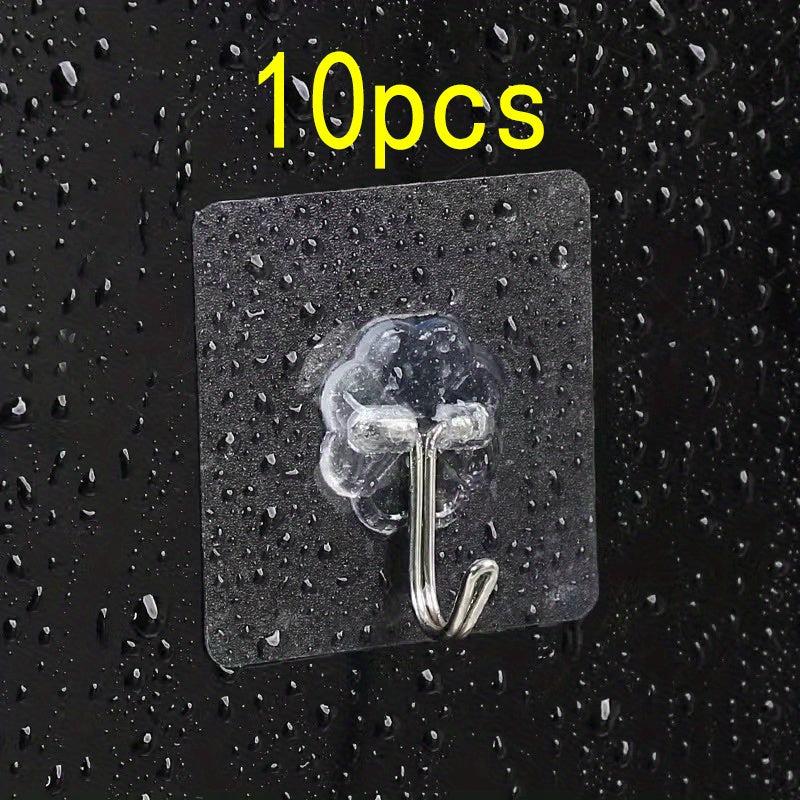 10pcs Stainless Steel Reusable Sticky Hooks Bathroom Kitchen Wall Mount