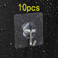 10pcs Stainless Steel Reusable Sticky Hooks Bathroom Kitchen Wall Mount