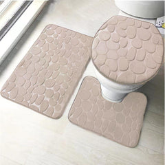 3pcs Non Slip Flannel Bathroom Mats Set Toilet U Shape Mat