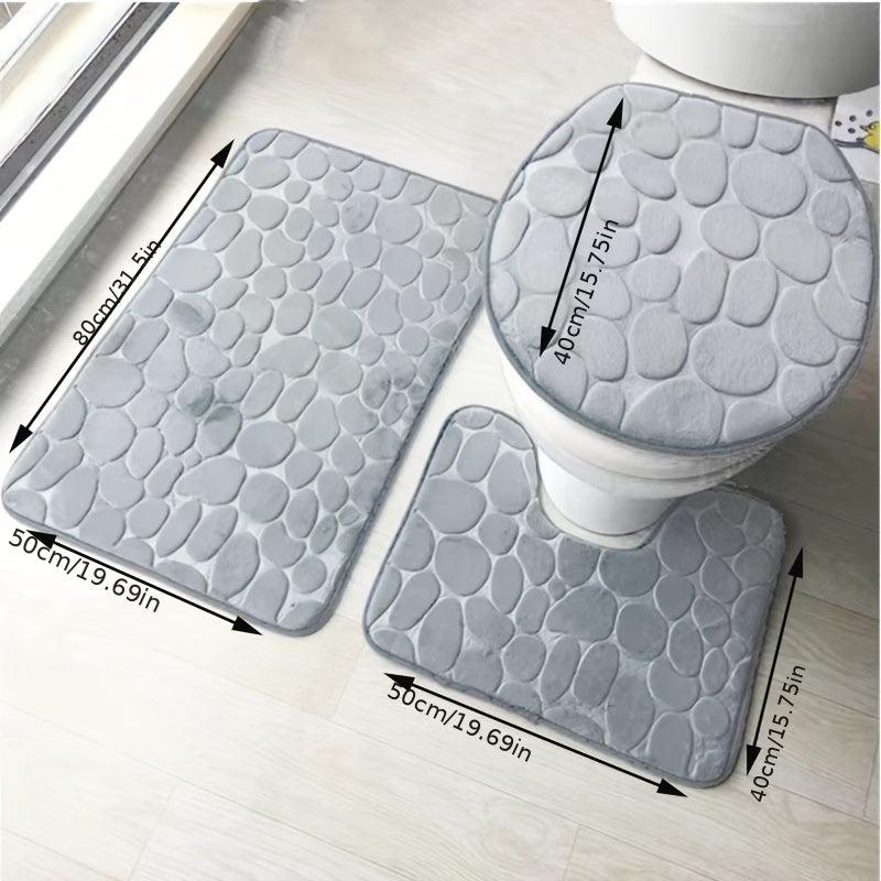 3pcs Non Slip Flannel Bathroom Mats Set Toilet U Shape Mat