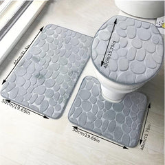 3pcs Non Slip Flannel Bathroom Mats Set Toilet U Shape Mat