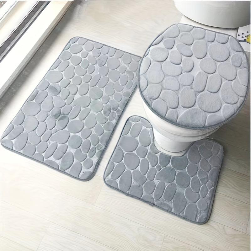 3pcs Non Slip Flannel Bathroom Mats Set Toilet U Shape Mat