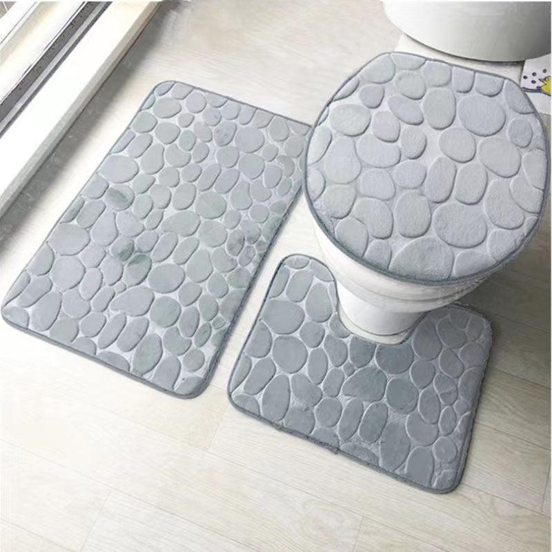 3pcs Non Slip Flannel Bathroom Mats Set Toilet U Shape Mat