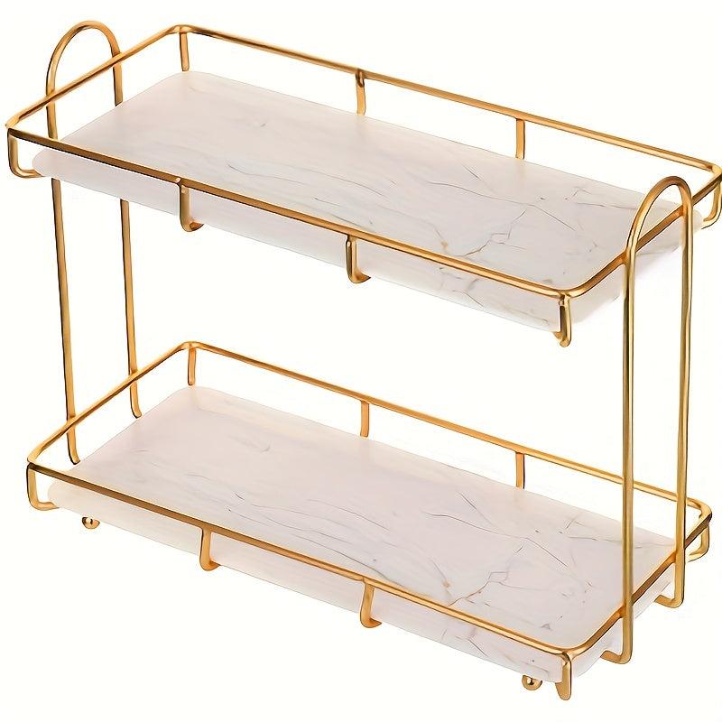 Golden Double Layer Iron Storage Rack Bathroom Organizing Shelf