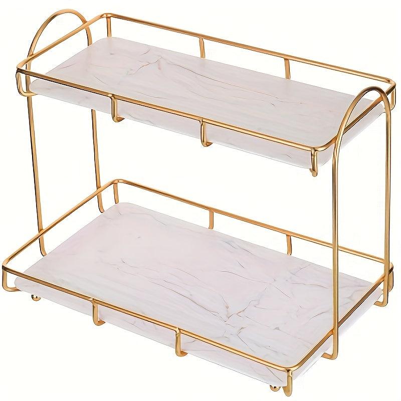 Golden Double Layer Iron Storage Rack Bathroom Organizing Shelf