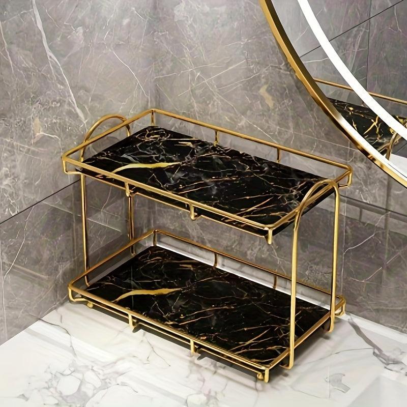 Golden Double Layer Iron Storage Rack Bathroom Organizing Shelf