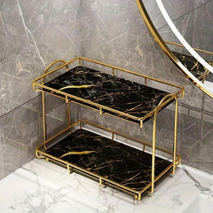 Golden Double Layer Iron Storage Rack Bathroom Organizing Shelf