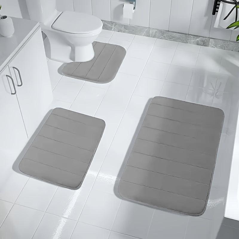 Thick Memory Foam Bath Mat Set Non-slip Washable Rug Flannel Toilet Mat Soft