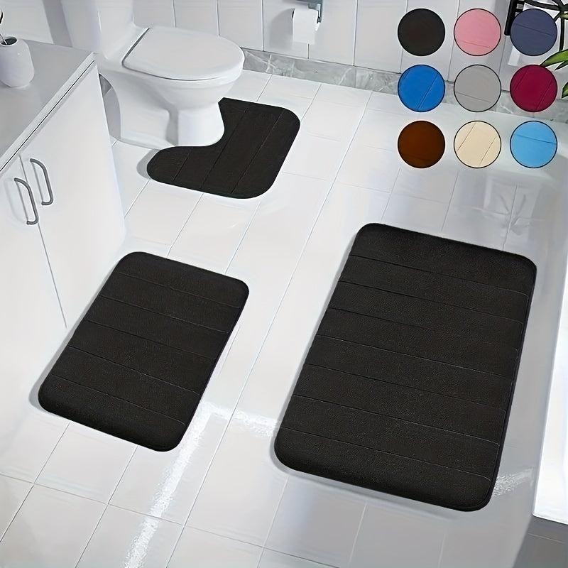 Thick Memory Foam Bath Mat Set Non-slip Washable Rug Flannel Toilet Mat Soft