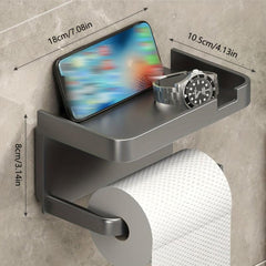 Toilet Roll Holder with Shelf Bathroom Mobile Phone Storage Rack Wall Mounted