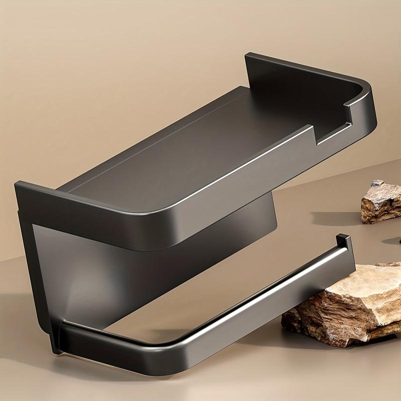Toilet Roll Holder with Shelf Bathroom Mobile Phone Storage Rack Wall Mounted