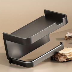 Toilet Roll Holder with Shelf Bathroom Mobile Phone Storage Rack Wall Mounted