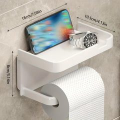 Toilet Roll Holder with Shelf Bathroom Mobile Phone Storage Rack Wall Mounted