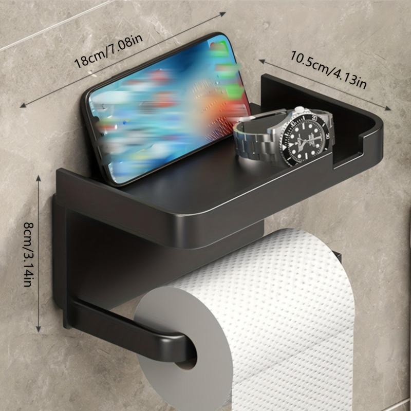 Toilet Roll Holder with Shelf Bathroom Mobile Phone Storage Rack Wall Mounted