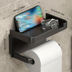 Toilet Roll Holder with Shelf Bathroom Mobile Phone Storage Rack Wall Mounted