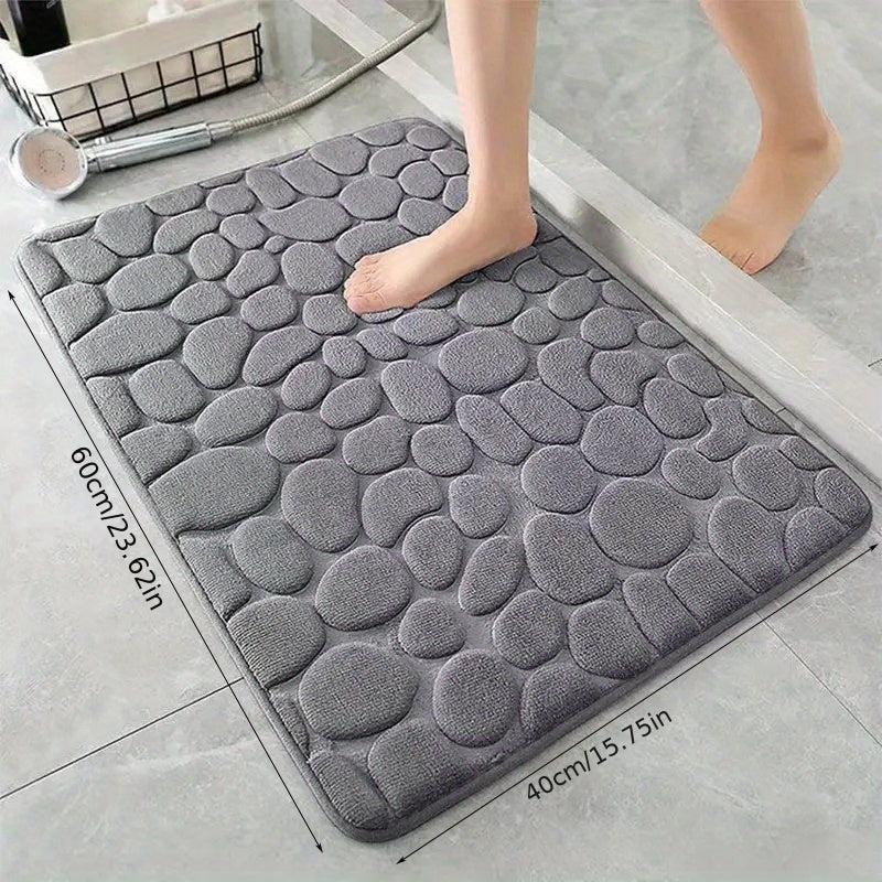 Cobblestone Embossed Bathroom Bath Mat Memory Foam Pad Washable Bath Rugs