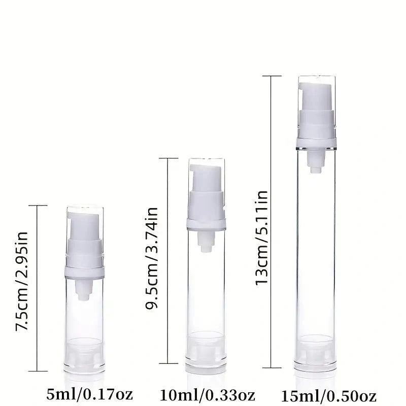3 Airless Pump Bottles - 5ml, 10ml, 15ml - Travel Friendly Lotion Dispensers