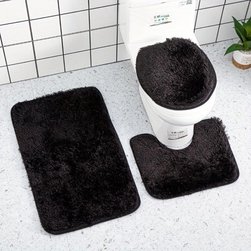3pc Plush Bathroom Mats Set Non Slip Bathroom Rug Toilet U Shape Mat Toilet Lid