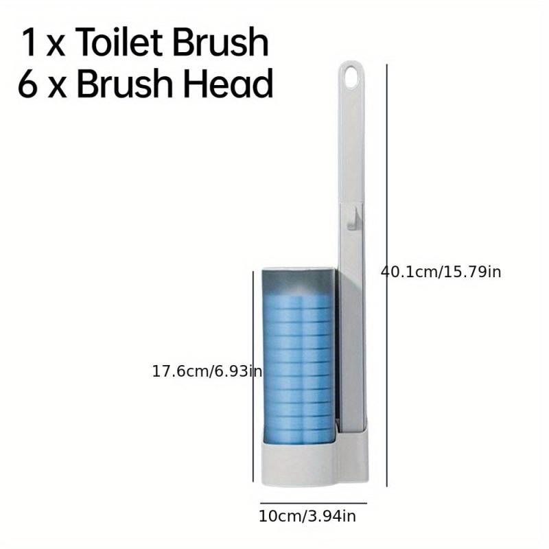 1pc Toilet Brush With 6pcs Replacement Head Aseptic Cleaning