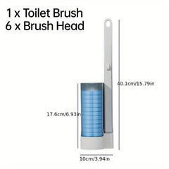1pc Toilet Brush With 6pcs Replacement Head Aseptic Cleaning