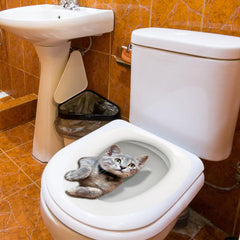 Funny 3D Kitten Toilet Seat Stickers Waterproof Restroom Decals