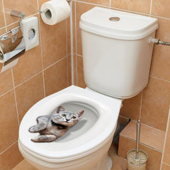 Funny 3D Kitten Toilet Seat Stickers Waterproof Restroom Decals