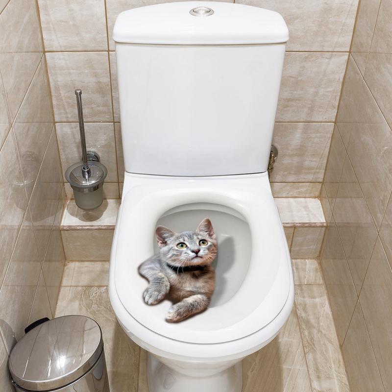 Funny 3D Kitten Toilet Seat Stickers Waterproof Restroom Decals