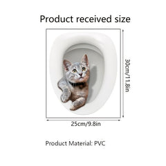 Funny 3D Kitten Toilet Seat Stickers Waterproof Restroom Decals