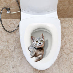 Funny 3D Kitten Toilet Seat Stickers Waterproof Restroom Decals
