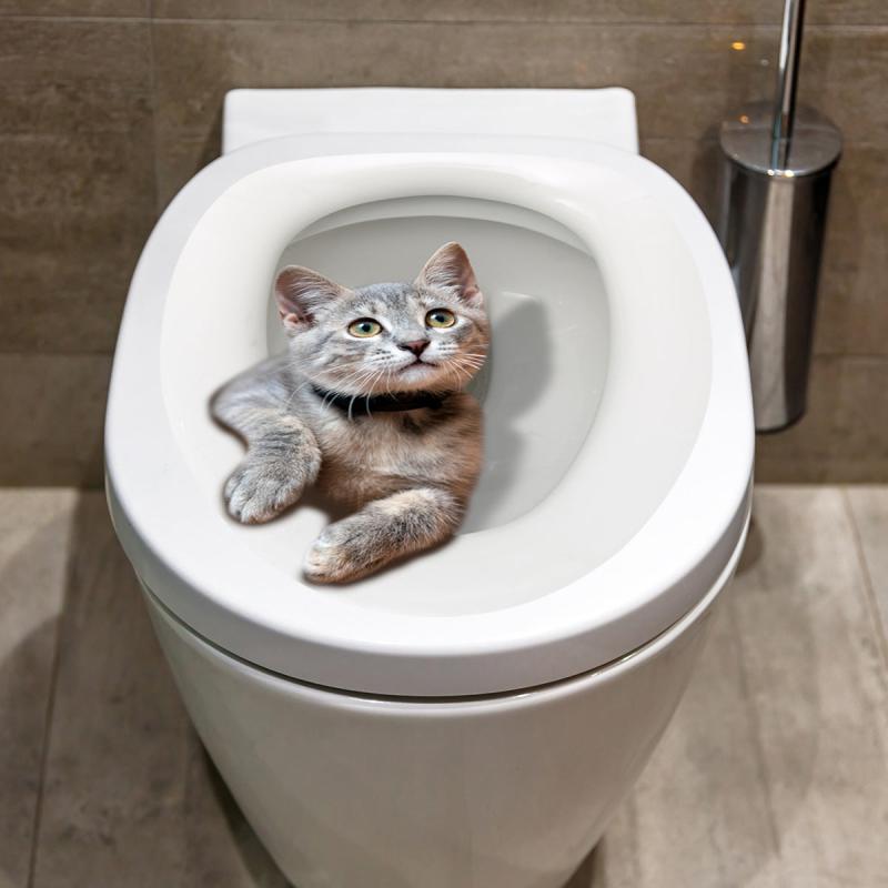 Funny 3D Kitten Toilet Seat Stickers Waterproof Restroom Decals