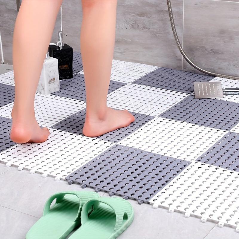 4pcs Waterproof Non Slip Bathroom Mat Splicable Shower Carpet