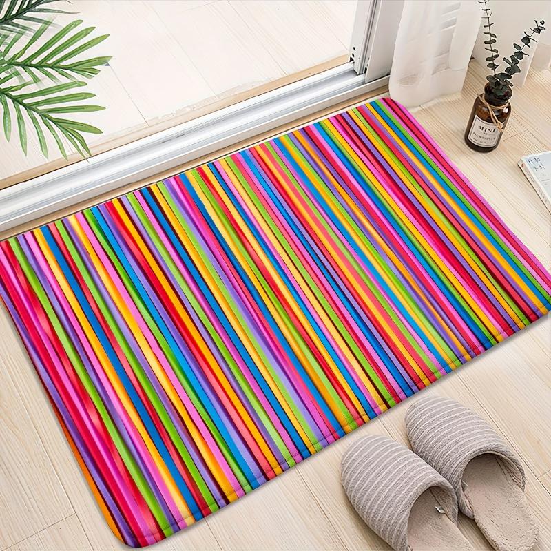 Colorful Line Non-slip Bath Rug Machine Washable Absorbent