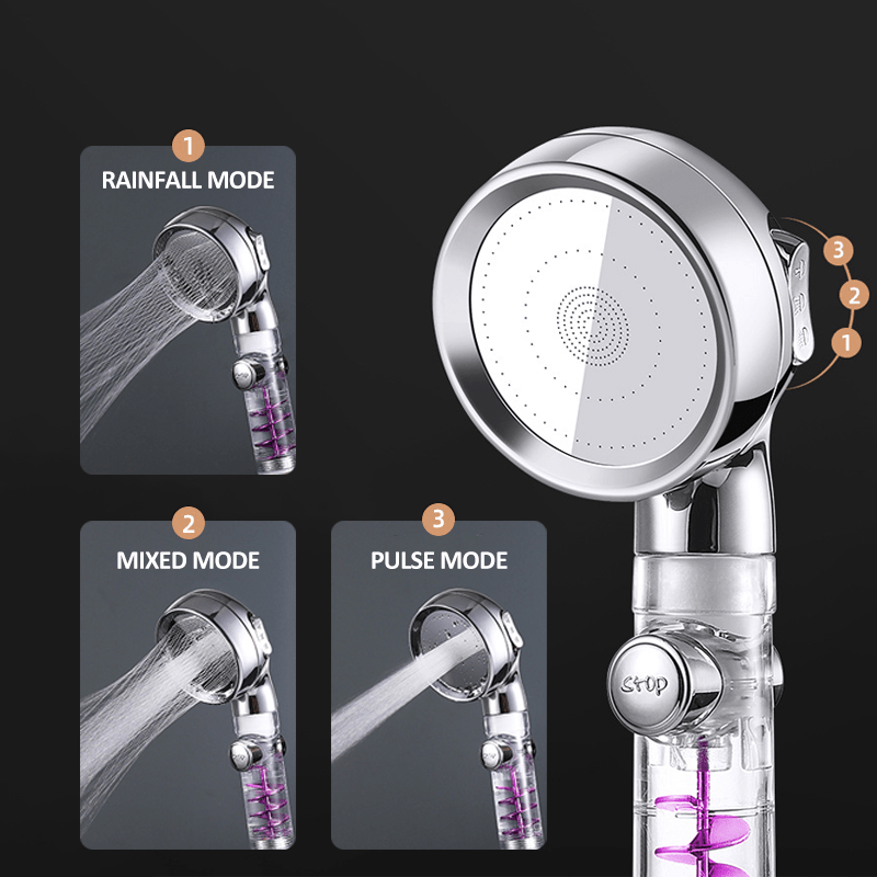 Turbocharged Shower Head High Pressure 3 Modes Shower Body Spray Filter Bathroom