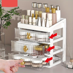 Transparent Desktop Storage Shelf with Drawer for Cosmetics and Stationery