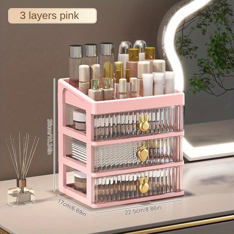 Transparent Desktop Storage Shelf with Drawer for Cosmetics and Stationery